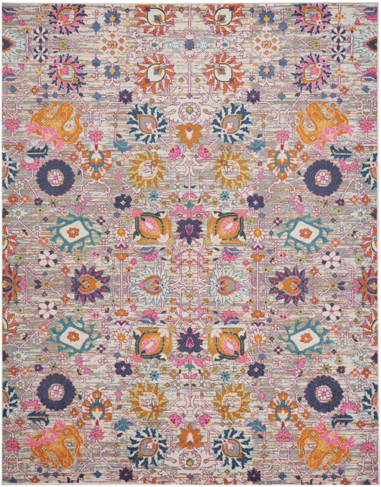 9' X 12' Gray Floral Power Loom Area Rug