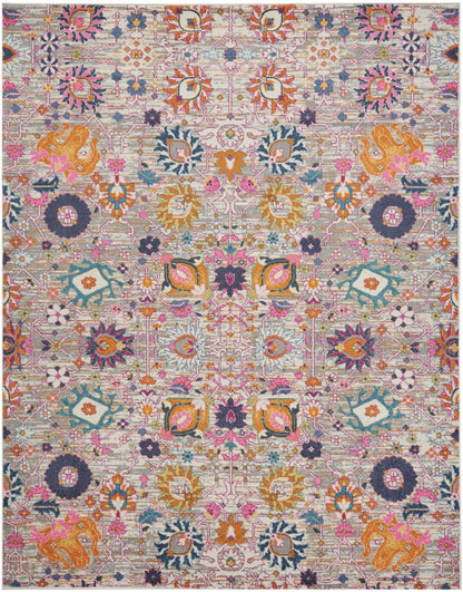 9' X 12' Gray Floral Power Loom Area Rug