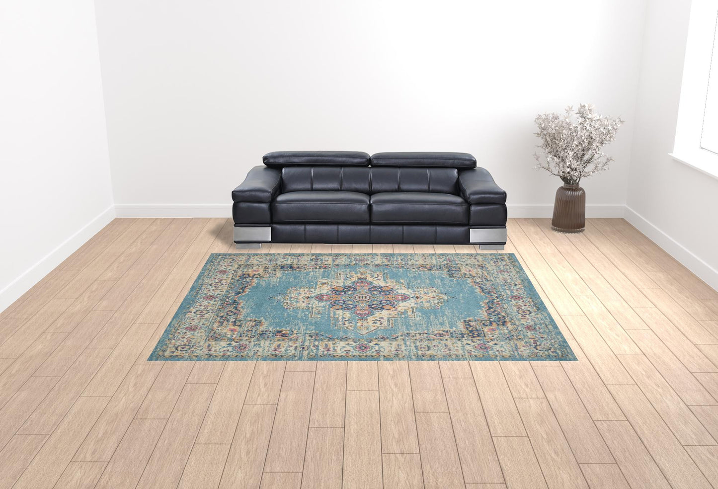 9' X 12' Light Blue Floral Power Loom Area Rug