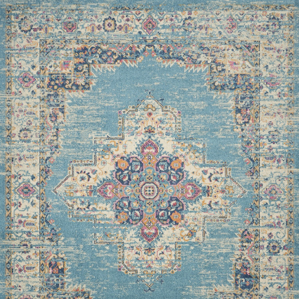 9' X 12' Light Blue Floral Power Loom Area Rug