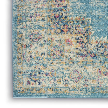 9' X 12' Light Blue Floral Power Loom Area Rug