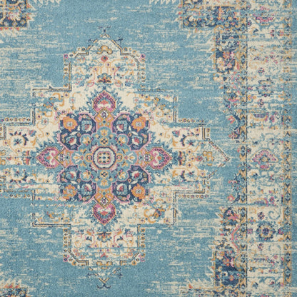 9' X 12' Light Blue Floral Power Loom Area Rug