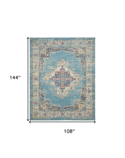 9' X 12' Light Blue Floral Power Loom Area Rug