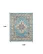 9' X 12' Light Blue Floral Power Loom Area Rug