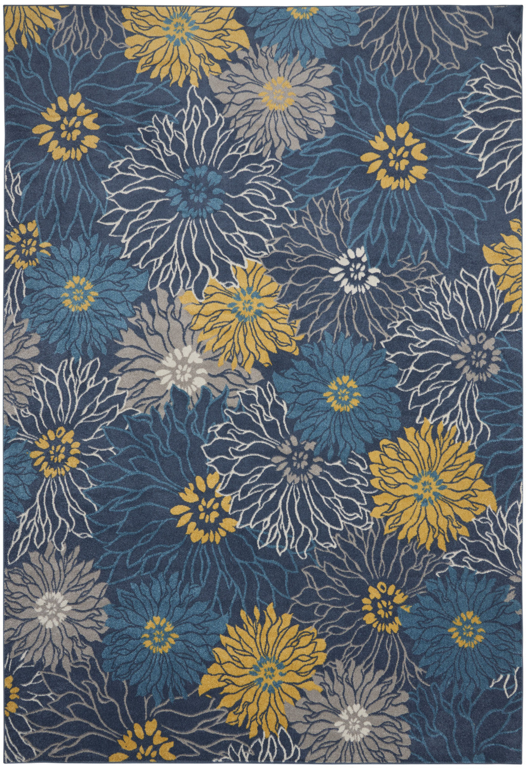 9' X 12' Navy Blue Floral Power Loom Area Rug