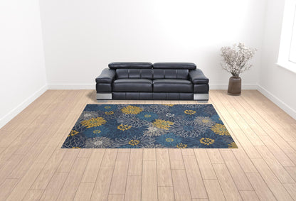 9' X 12' Navy Blue Floral Power Loom Area Rug