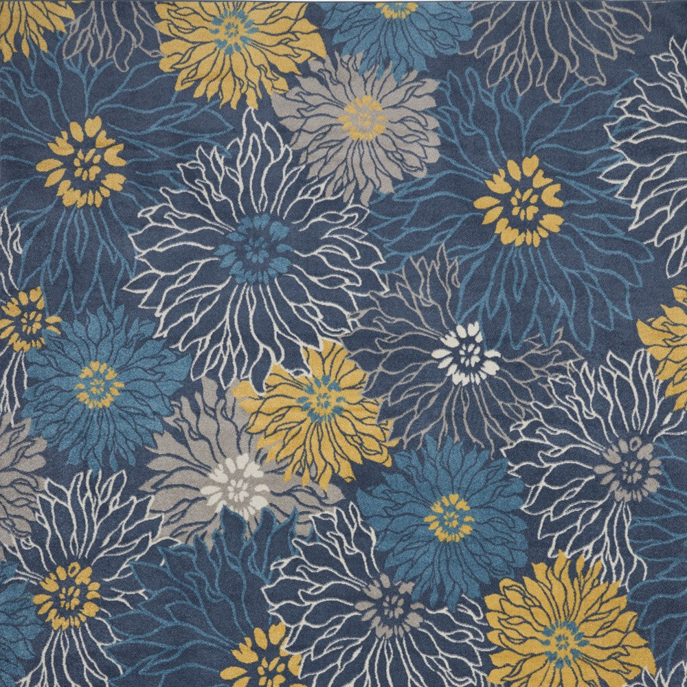 9' X 12' Navy Blue Floral Power Loom Area Rug