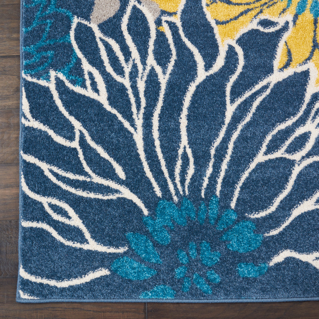 9' X 12' Navy Blue Floral Power Loom Area Rug