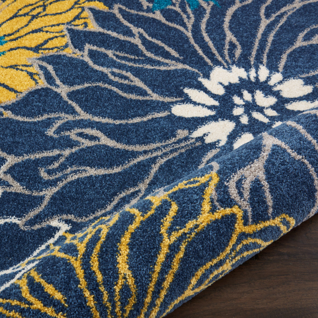 9' X 12' Navy Blue Floral Power Loom Area Rug