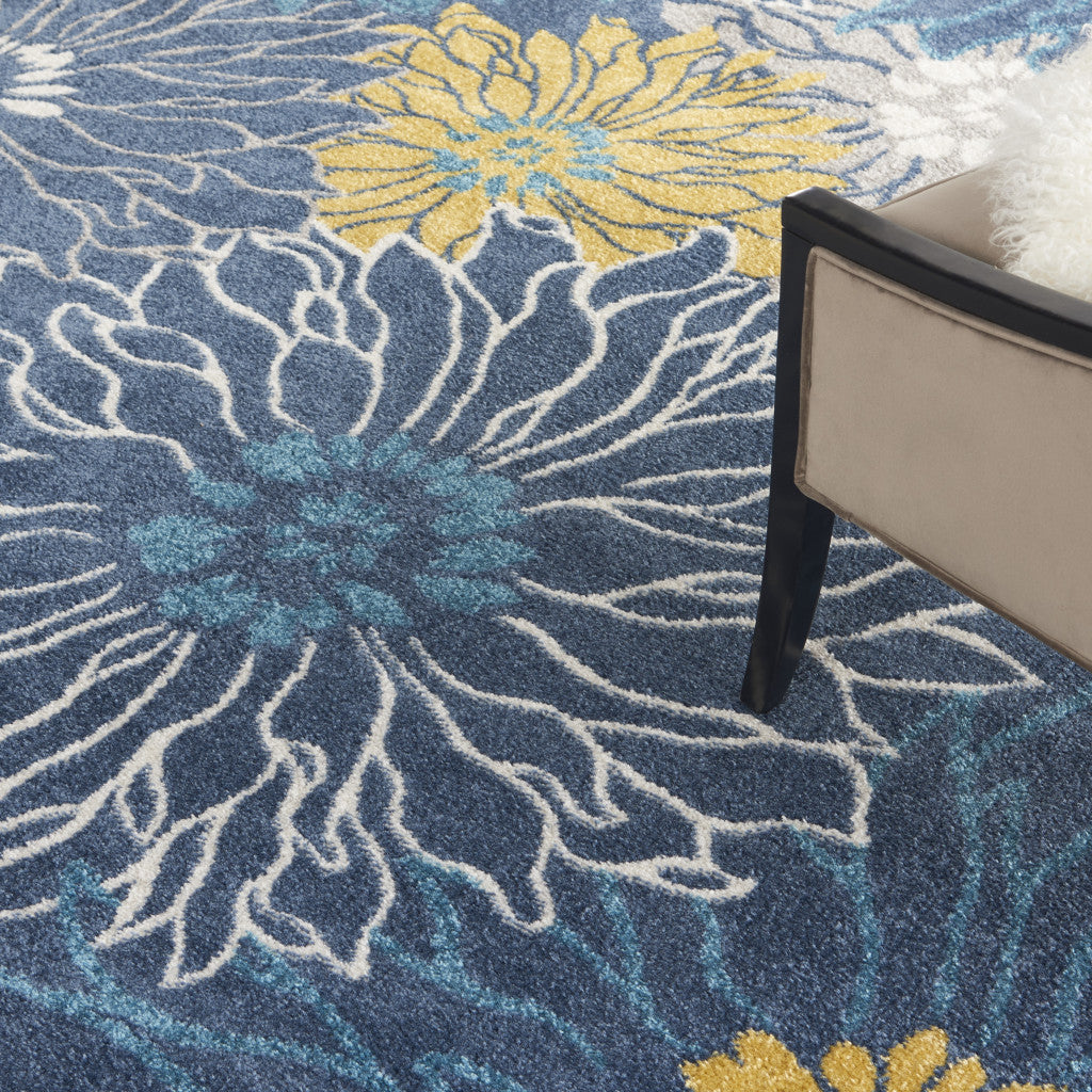 9' X 12' Navy Blue Floral Power Loom Area Rug