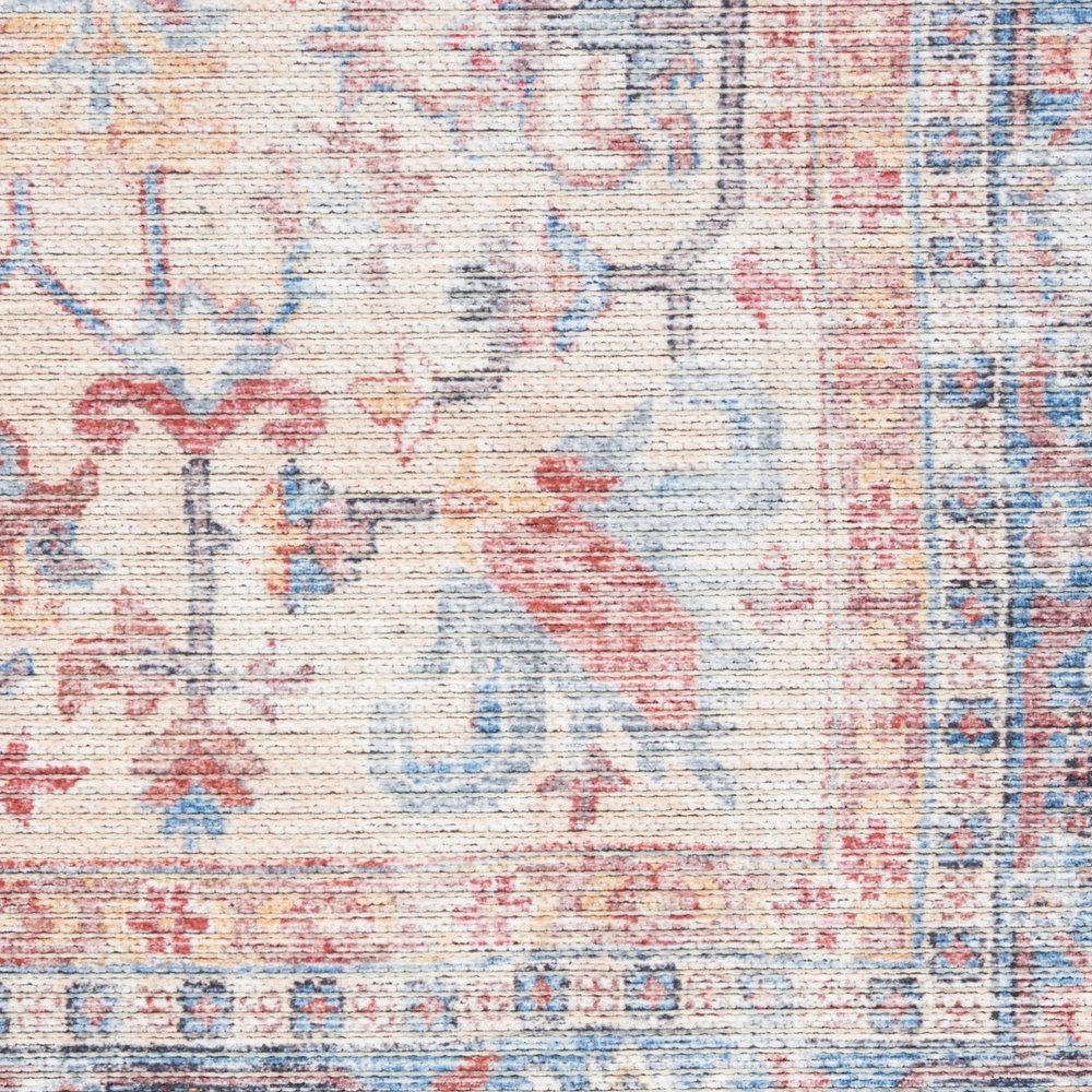 9' X 12' Blue Floral Power Loom Distressed Area Rug