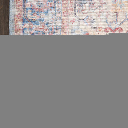 9' X 12' Blue Floral Power Loom Distressed Area Rug