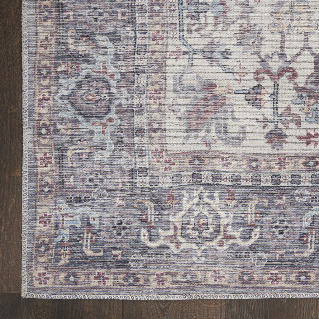 9' X 12' Gray Floral Power Loom Distressed Area Rug