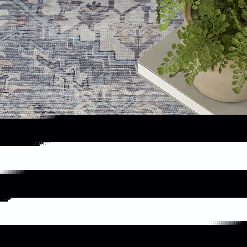 9' X 12' Gray Floral Power Loom Distressed Area Rug