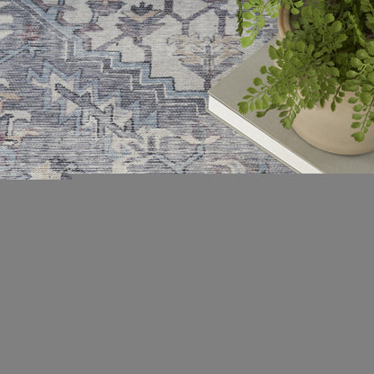 9' X 12' Gray Floral Power Loom Distressed Area Rug