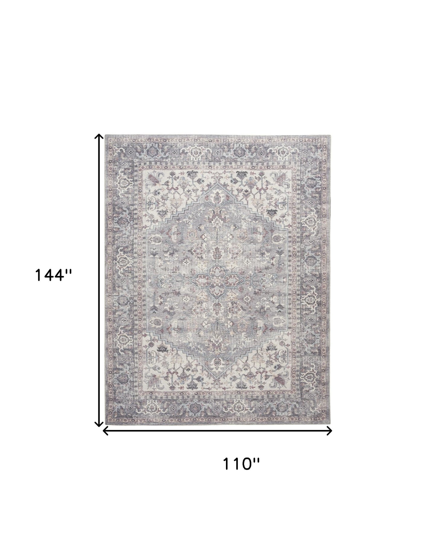 9' X 12' Gray Floral Power Loom Distressed Area Rug