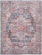 9' X 12' Red Floral Power Loom Distressed Washable Area Rug