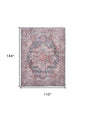 9' X 12' Red Floral Power Loom Distressed Washable Area Rug