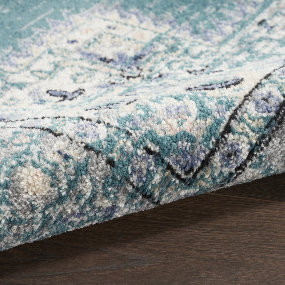 8' X 10' Aqua Floral Power Loom Distressed Area Rug