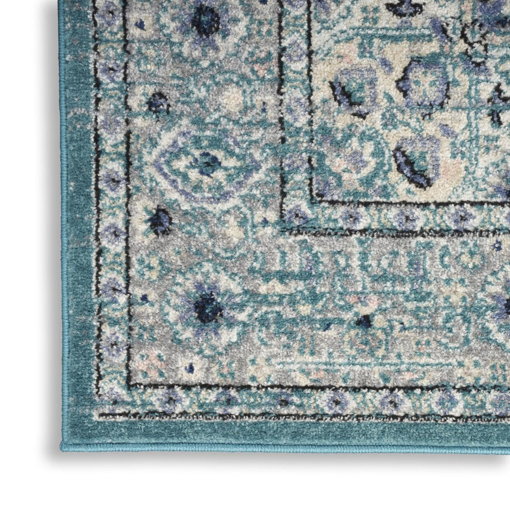 8' X 10' Aqua Floral Power Loom Distressed Area Rug