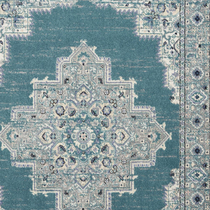 5' X 7' Aqua Floral Power Loom Distressed Area Rug