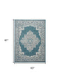 5' X 7' Aqua Floral Power Loom Distressed Area Rug