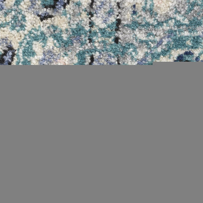2' X 3' Aqua Floral Power Loom Distressed Area Rug