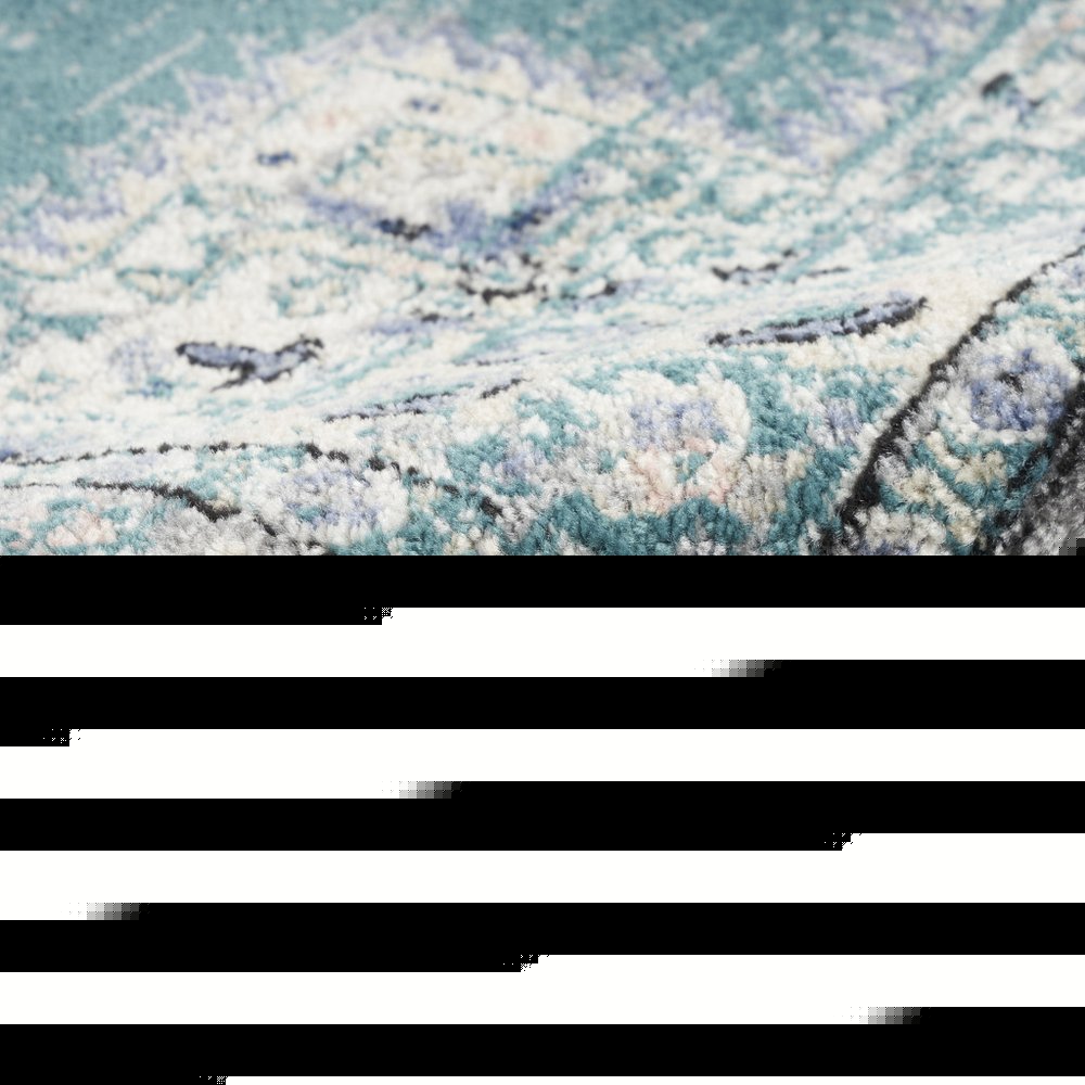 2' X 3' Aqua Floral Power Loom Distressed Area Rug