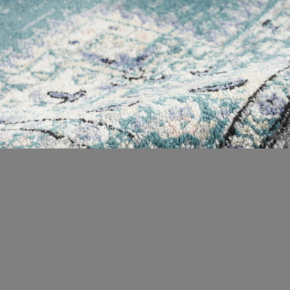2' X 3' Aqua Floral Power Loom Distressed Area Rug