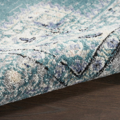 2' X 3' Aqua Floral Power Loom Distressed Area Rug