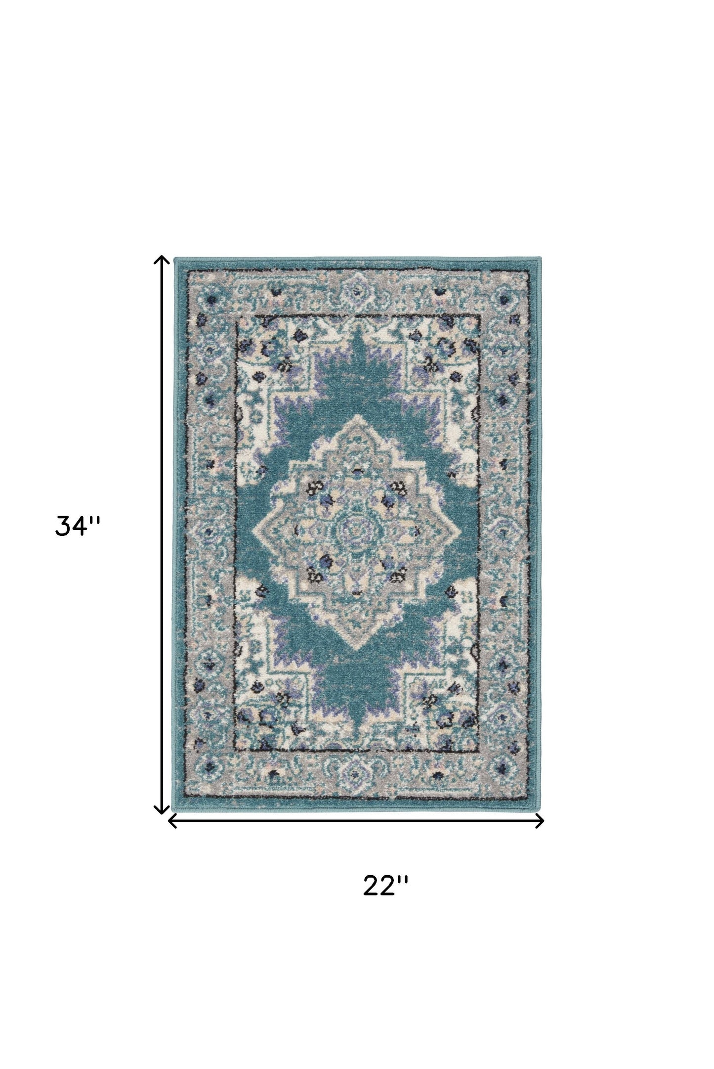 2' X 3' Aqua Floral Power Loom Distressed Area Rug