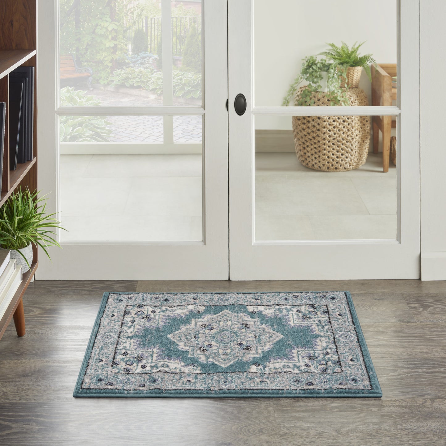 2' X 3' Aqua Floral Power Loom Distressed Area Rug