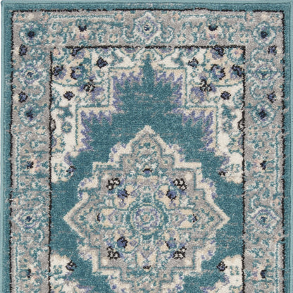 2' X 3' Aqua Floral Power Loom Distressed Area Rug