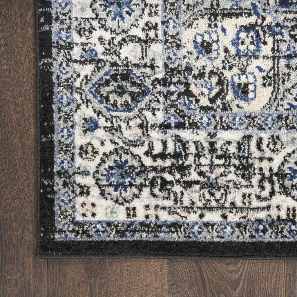 5' X 7' Black Floral Power Loom Distressed Area Rug