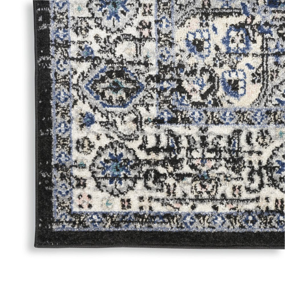 5' X 7' Black Floral Power Loom Distressed Area Rug