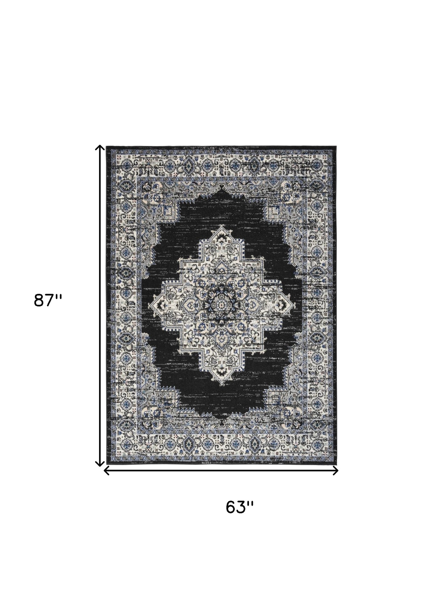 5' X 7' Black Floral Power Loom Distressed Area Rug