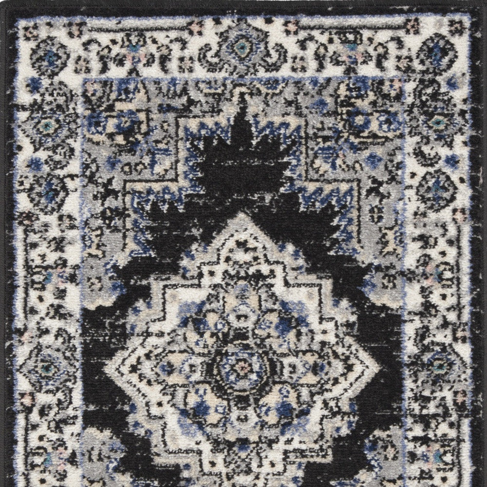 2' X 3' Black Floral Power Loom Distressed Area Rug