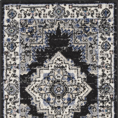 2' X 3' Black Floral Power Loom Distressed Area Rug