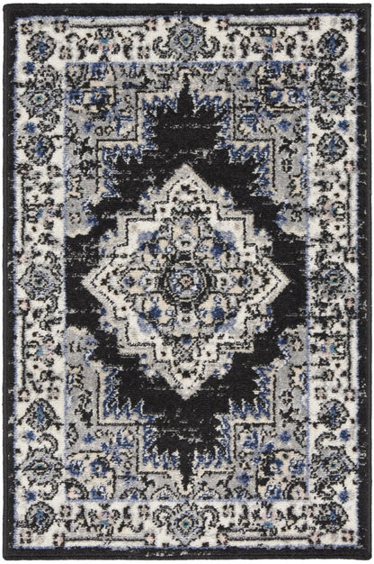 2' X 3' Black Floral Power Loom Distressed Area Rug