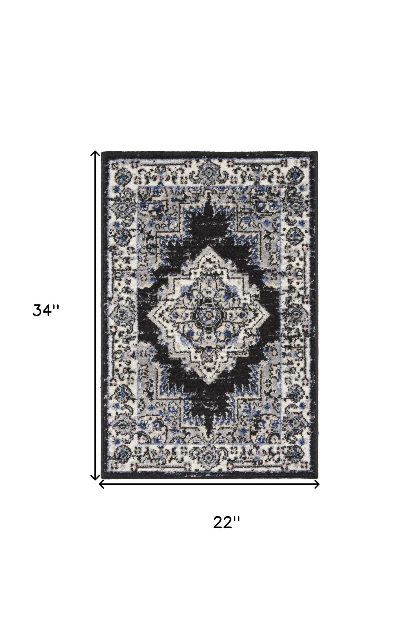 2' X 3' Black Floral Power Loom Distressed Area Rug