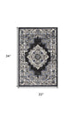 2' X 3' Black Floral Power Loom Distressed Area Rug