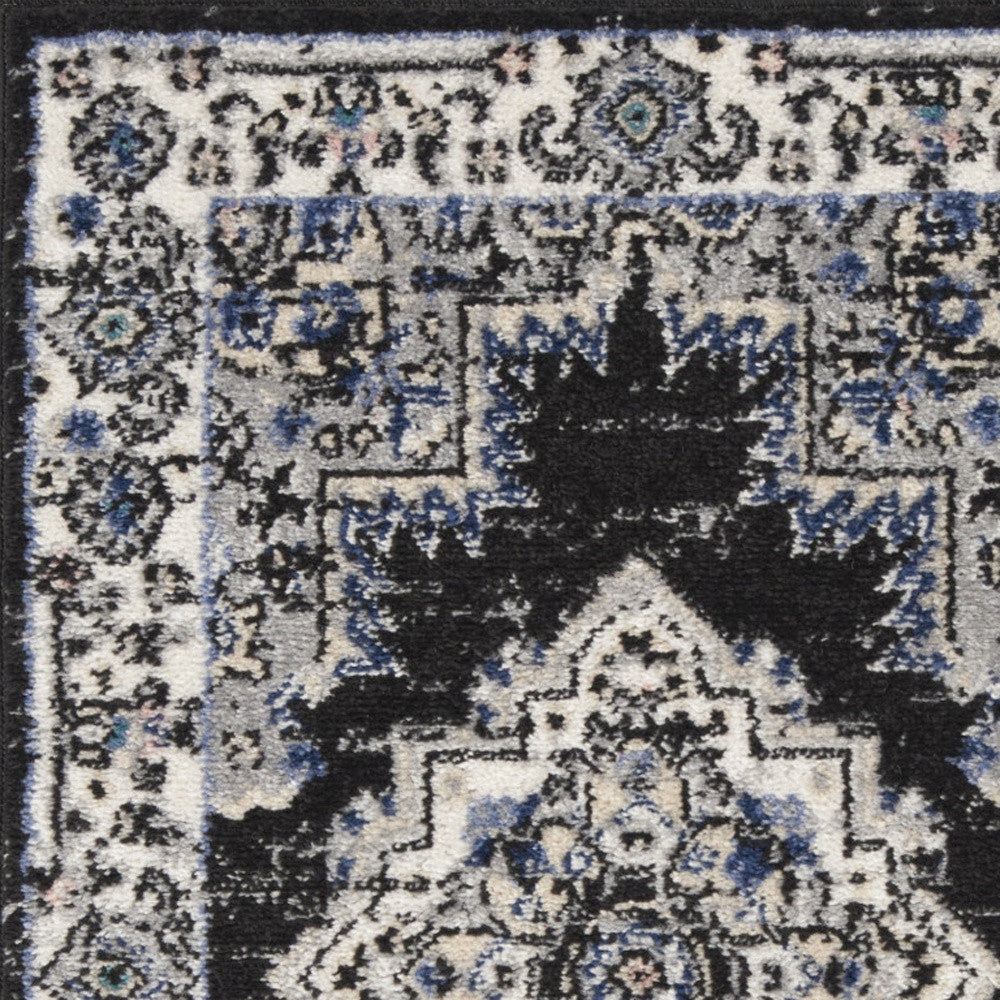 2' X 3' Black Floral Power Loom Distressed Area Rug