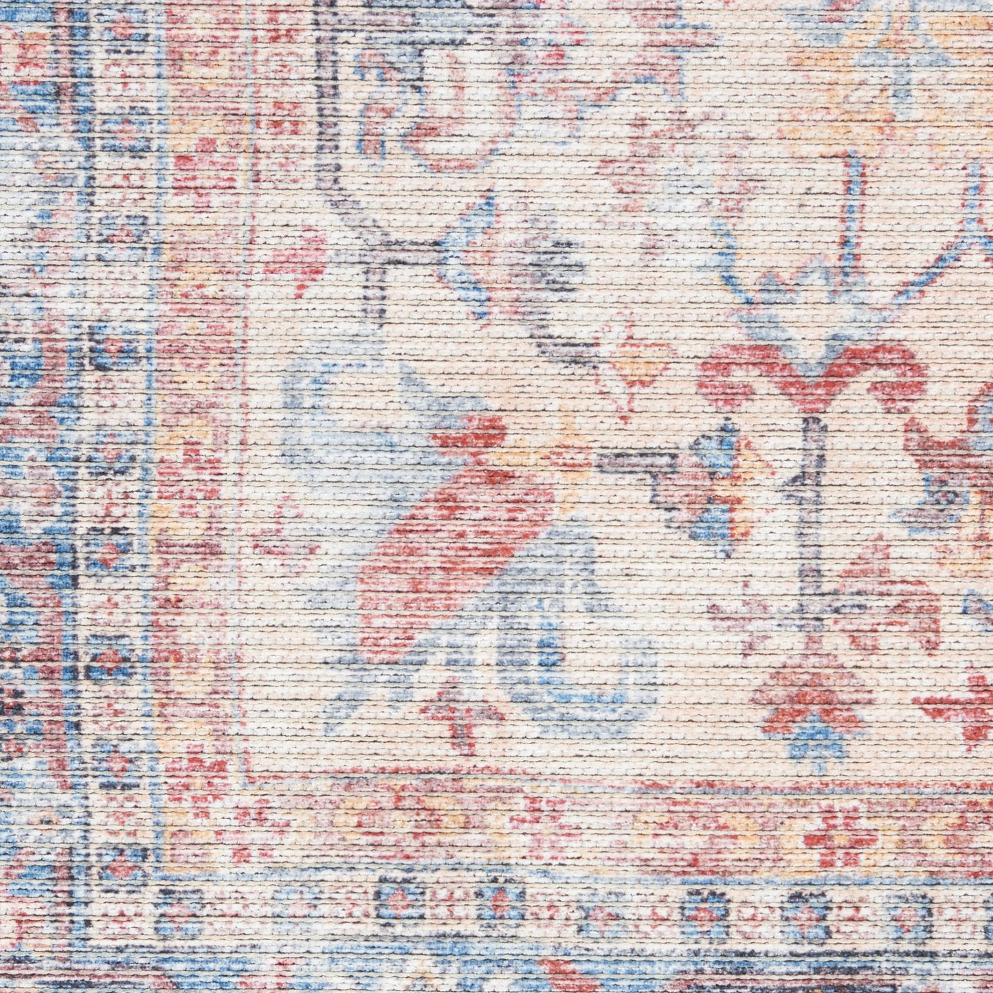 8' X 10' Blue Floral Power Loom Distressed Area Rug