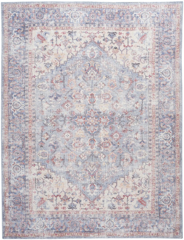 8' X 10' Blue Floral Power Loom Distressed Area Rug