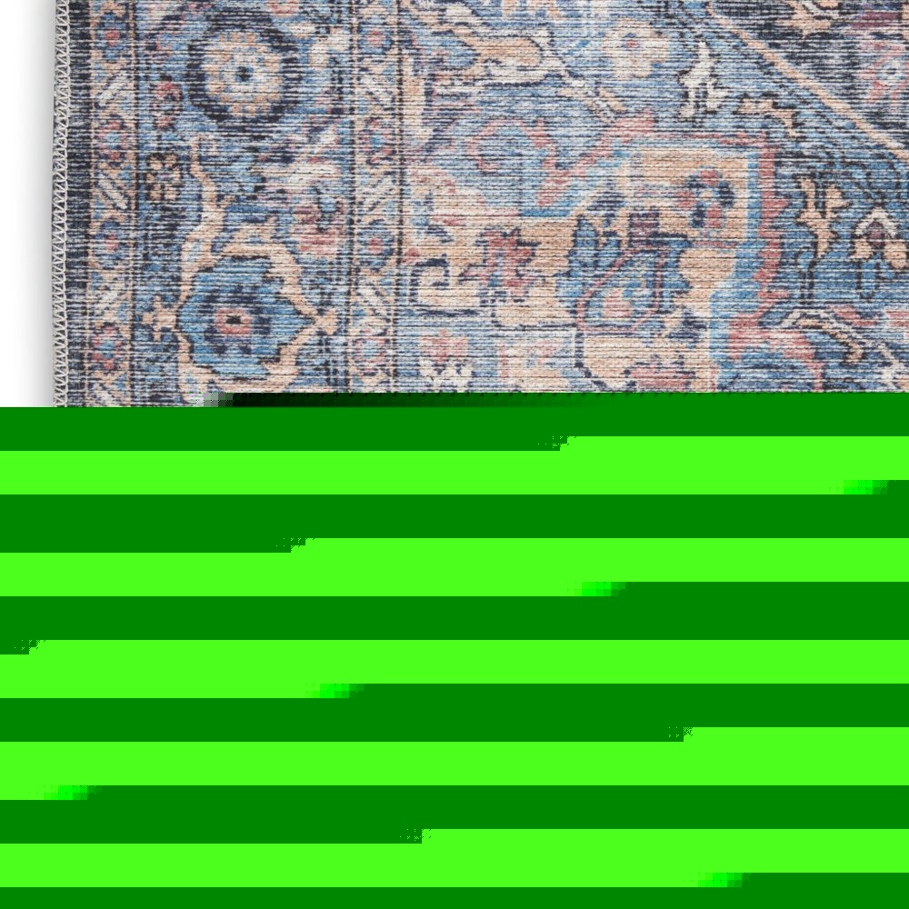 8' X 10' Blue Floral Power Loom Distressed Washable Area Rug