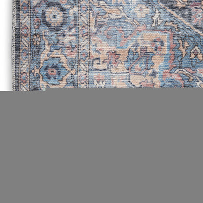 8' X 10' Blue Floral Power Loom Distressed Washable Area Rug