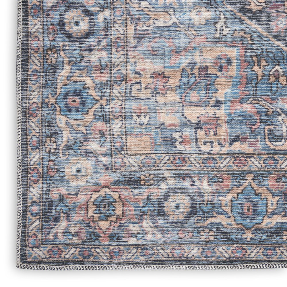 10' Blue Floral Power Loom Distressed Washable Runner Rug