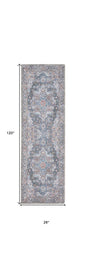 10' Blue Floral Power Loom Distressed Washable Runner Rug