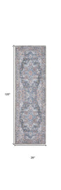 10' Blue Floral Power Loom Distressed Washable Runner Rug