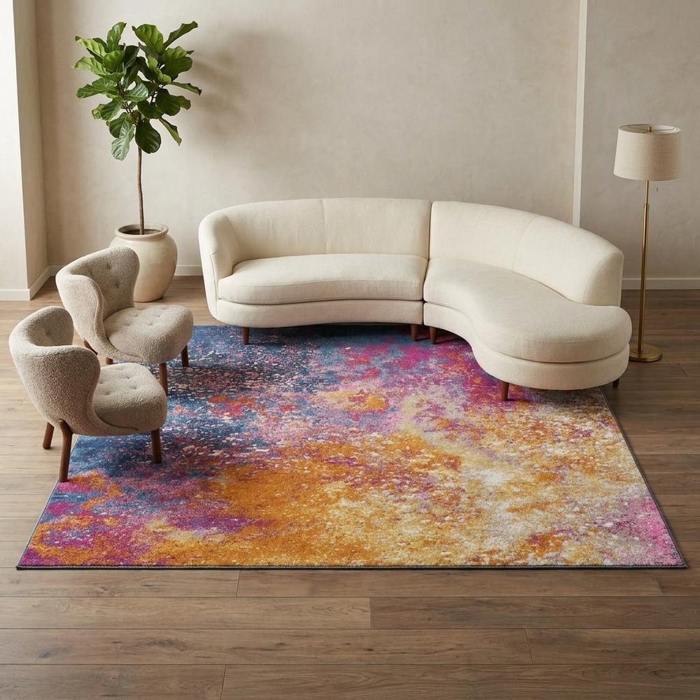 8' Blue Square Abstract Power Loom Area Rug